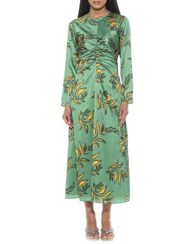 Alexia Admor Floral Long Sleeve Satin Dress - Green