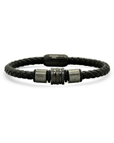 HMY Jewelry Mens' Braided Leather Bracelet - Black