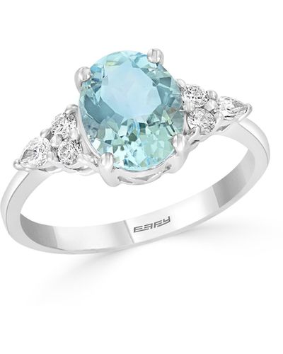 Effy 14k White Gold Diamond Aquamarine Ring - Blue