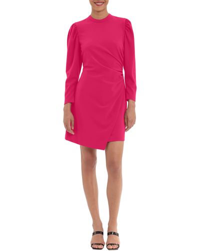Donna Morgan Puff Shoulder Long Sleeve Ruched Side Sheath Dress - Pink
