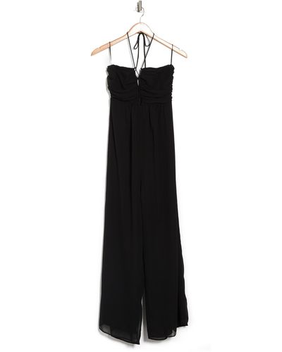 Lush Strapless Tie Front Ruched Jumpsuit In Black At Nordstrom Rack