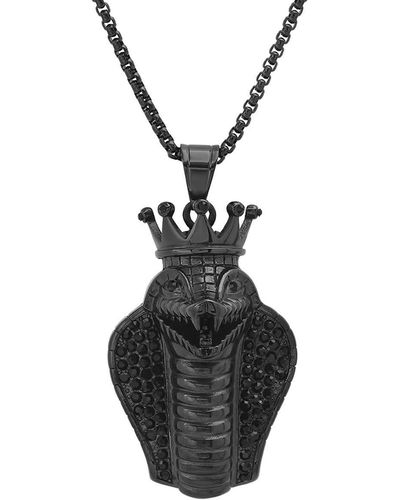 HMY Jewelry Black Ip Stainless Steel Cz Snake Pendant Necklace