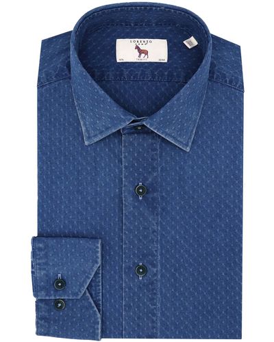 Lorenzo Uomo Trim Fit X-embroidery Dress Shirt - Blue