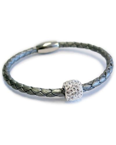 Liza Schwartz Bedazzle Pave Crystal Charm Braided Leather Bracelet - Gray