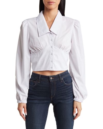 Love By Design Savant Chambray Button-up Crop Top - White
