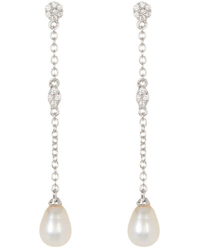Adornia White Rhodium Plated Swarovski Crystal Accented & 7mm Freshwater Pearl Drop Earrings