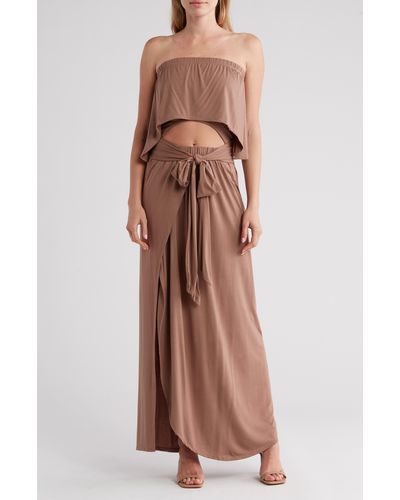 Go Couture Front Cutout Maxi Dress - Brown
