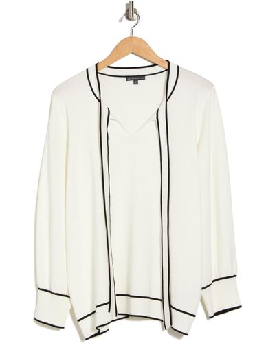 Adrianna Papell Tipped Bow Neck Sweater - White