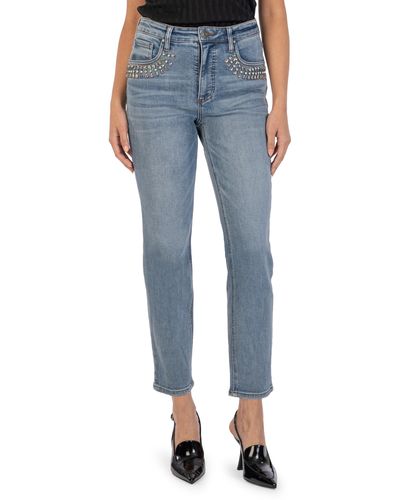 Kut From The Kloth Rachael Fab Ab Embellished High Waist Mom Jeans - Blue