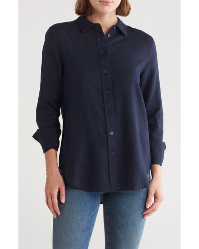 Ellen Tracy Linen Blend Button-up Shirt - Blue
