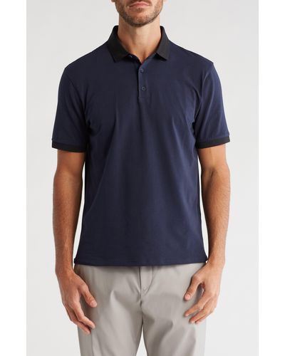 Kenneth Cole Contrast Collar Stretch Cotton Polo - Blue