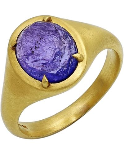 Bony Levy 18k Gold Oval-cut Tanzanite Brushed Ring - Blue