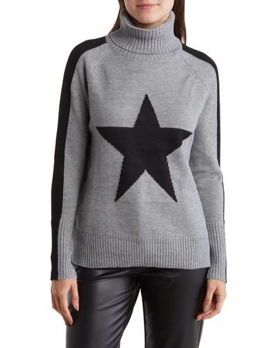Sweet Romeo Big Star Stripe Sleeve Turtleneck Sweater - Gray