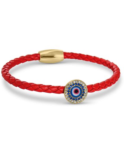 Liza Schwartz Cz Evil Eye Coin Braided Leather Bracelet - Red