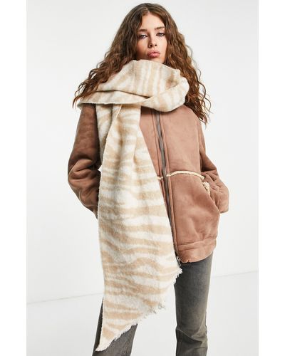 TopShop brown neutral plaid scarf, oversized sweater with flare
