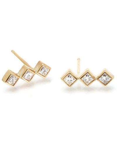Ron Hami 14k Yellow Gold Triple Diamond Geo Stud Earrings - Metallic