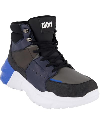 DKNY Mixed Media Two Tone Lightweight Sole Hi Top Sneakers - Blue