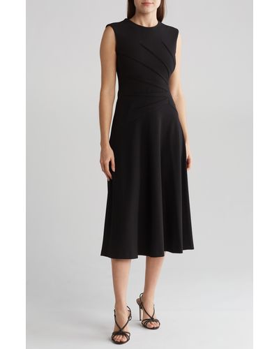 Calvin Klein Starburst Pleated A-line Midi Dress - Black