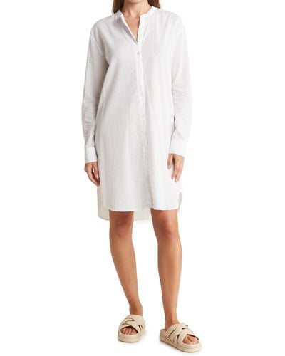 James Perse Long Sleeve Cotton Button-up Shirtdress - White