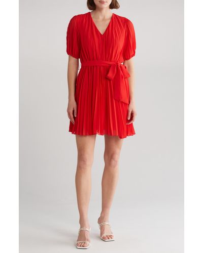 Sam Edelman Short Sleeve Pleated Dress - Red
