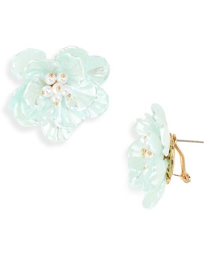 Tasha Floral Imitation Pearl Stud Earrings - Blue