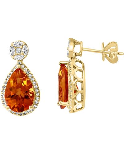 Effy 14k Yellow Gold Diamond & Citrine Drop Earrings - Metallic