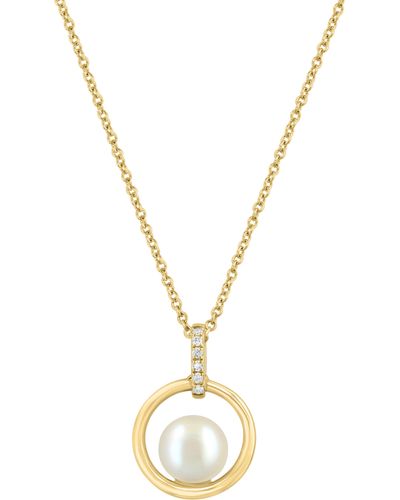 Effy 14k Yellow Gold 7mm Freshwater Pearl & Diamond Circle Pendant Necklace - Metallic