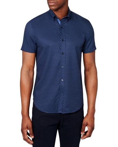 Con.struct Slim Fit Microdot Short Sleeve 4-way Stretch Performance Button-down Shirt - Blue