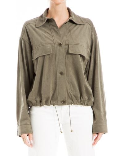Max Studio Faux Suede Bomber Jacket - Green