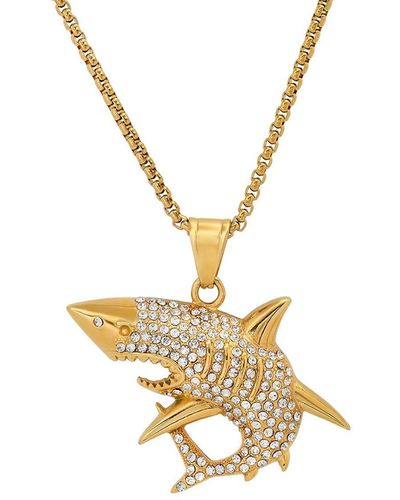HMY Jewelry Crystal Shark Pendant Necklace - Metallic