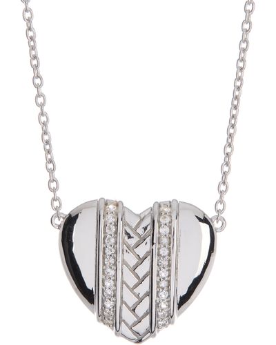 Judith Ripka Rhodium Plated Sterling Silver Diamond Heart Pendant Necklace - White