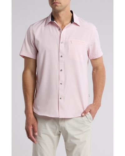 DKNY Lenox Short Sleeve Button-up Tech Shirt - Pink