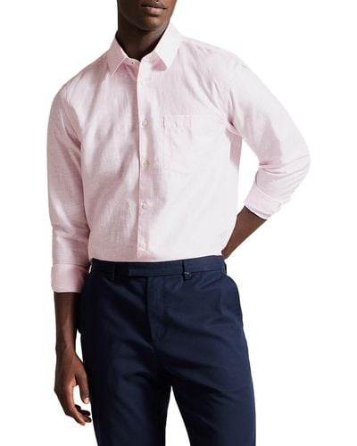 Ted Baker Linen & Cotton Blend Button-up Shirt - White