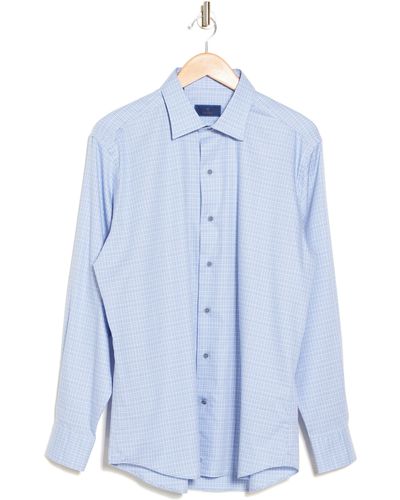 David Donahue Grid Cotton Button-up Shirt - Blue