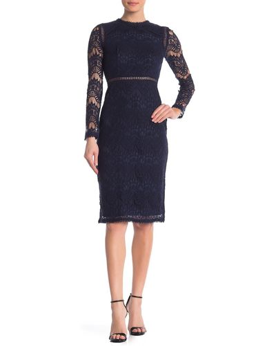 Love By Design Lace Long Sleeve Midi Dress In Navy At Nordstrom Rack - Blue
