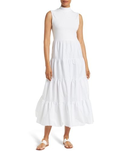 Love By Design Leslie Mock Neck Sleeveless Tiered Maxi Dress - White