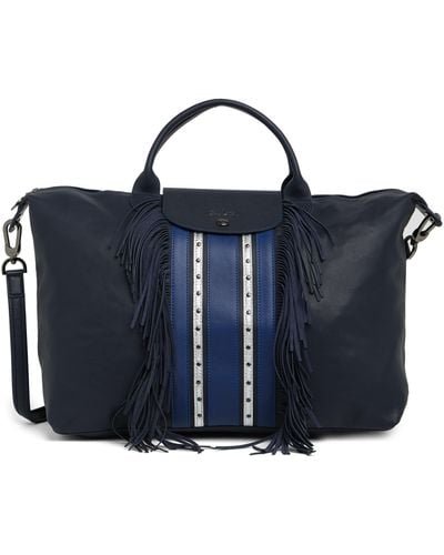 Longchamp Le Pliage Cuir Fringe Duffle Bag - Blue