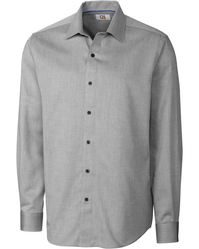 Cutter & Buck Epic Easy Care Miniherringbone Button-up Shirt - Gray