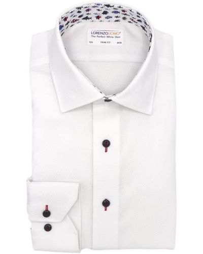 Lorenzo Uomo Lorenxo Uomo Trim Fit Diamond Textured Dress Shirt - White
