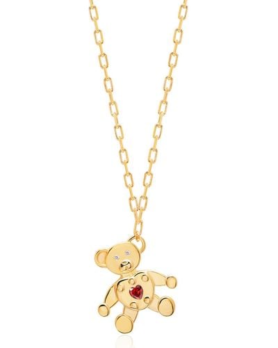 Gabi Rielle 14k Gold Plated Sterling Silver & Pink Sapphire Heart Teddy Bear Pendant Necklace - Metallic