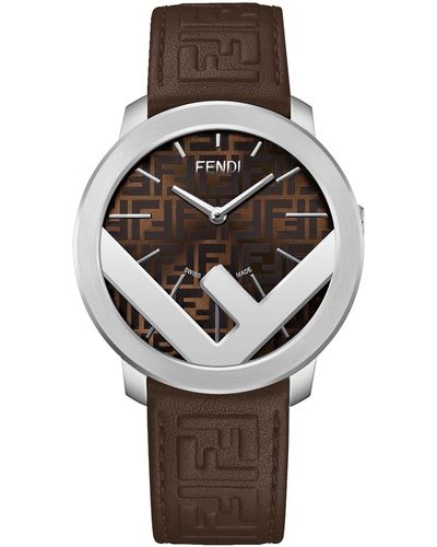 Fendi F Is Swiss Quartz Leather Strap Watch - Gray