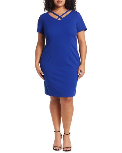 Connected Apparel Criss-cross Short Sleeve Shift Dress - Blue