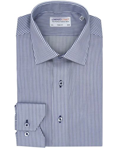 Lorenzo Uomo Trim Fit Stripe Cotton Dress Shirt - Blue