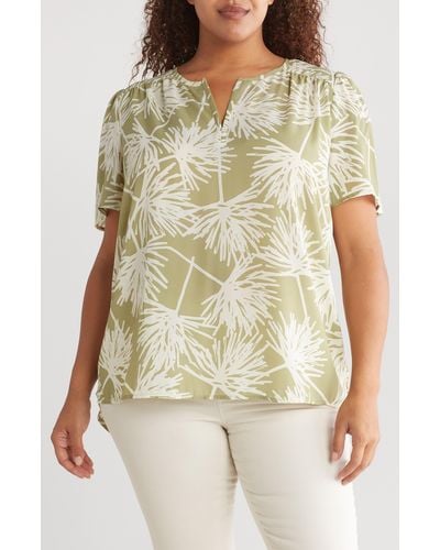 Pleione Stripe Short Sleeve High-low Tunic Top - Natural