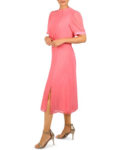 Julia Jordan Puff Sleeve Fit & Flare Midi Dress - Pink