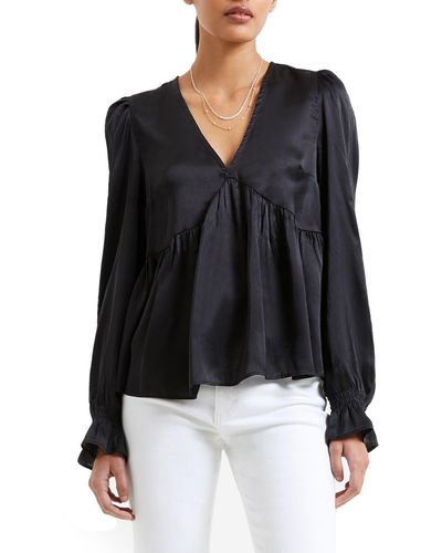 French Connection Inu Long Sleeve Satin Blouse - Black
