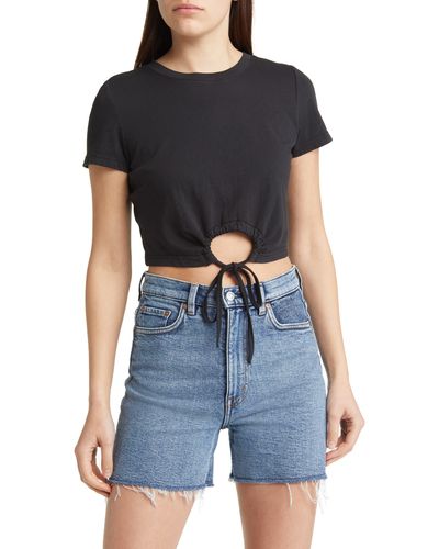 Rails Zena Cutout Tie Front Crop Cotton T-shirt - Black