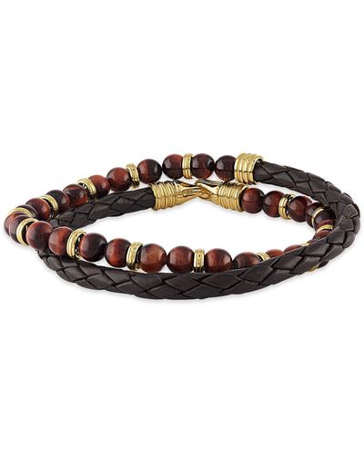 Esquire Tiger's Eye Bead & Braided Leather Bracelet - Brown