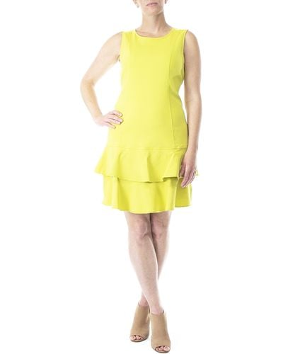 Nina Leonard Double Flounce Hem Minidress - Yellow