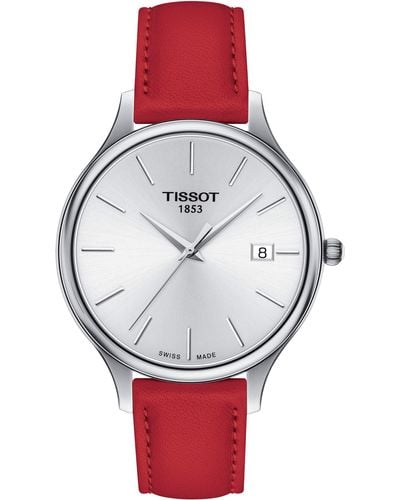 Tissot Bella Ora Piccola Leather Strap Watch - Red